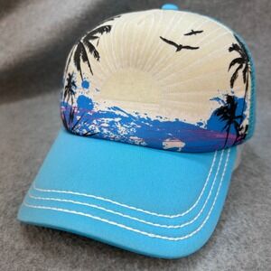Tropical Sunset Beach Unisex Blue Del Sol Trucker Hat Snapback Mesh OSFM